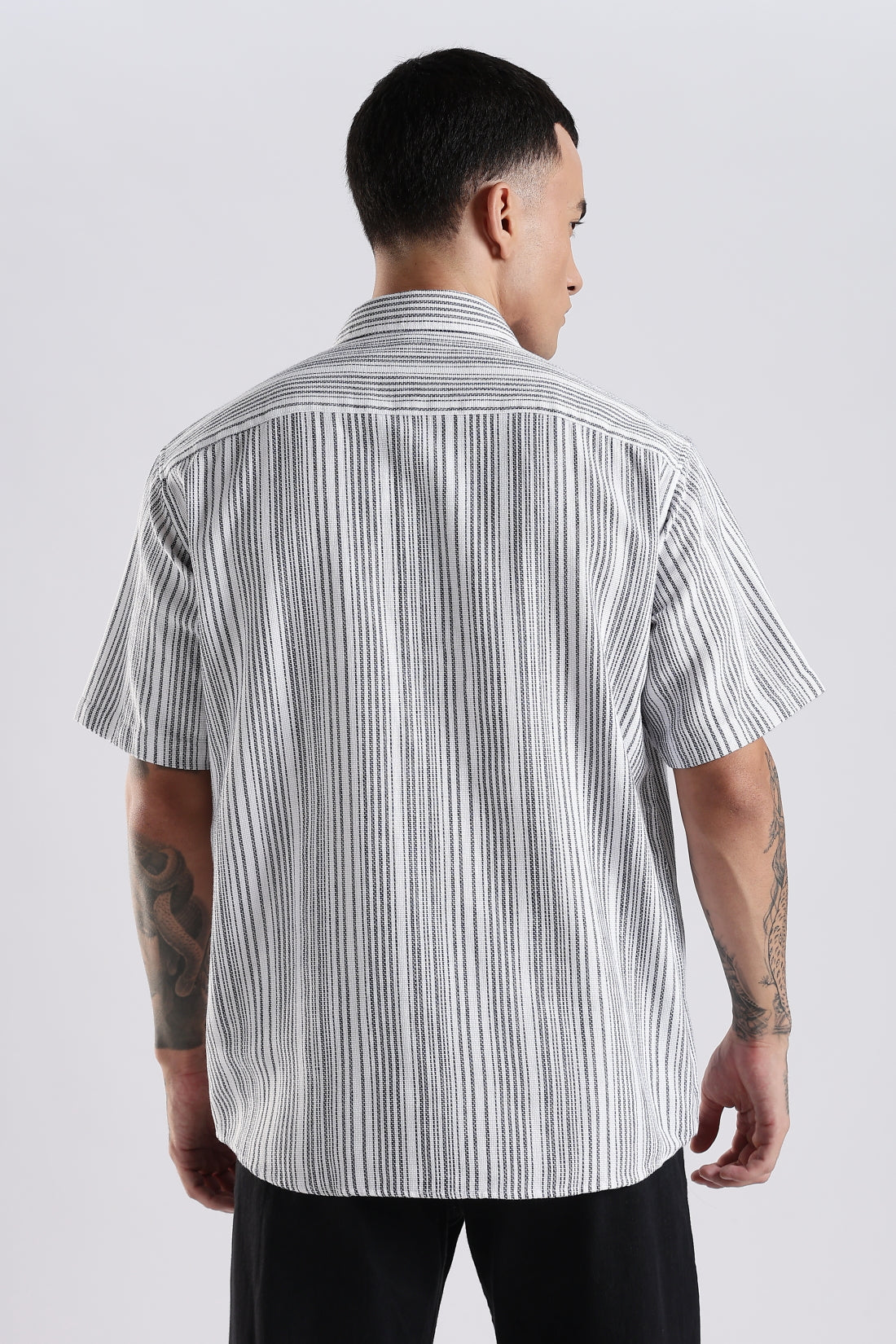 Vertical Striped Self Design Cotton Oversized Shirt