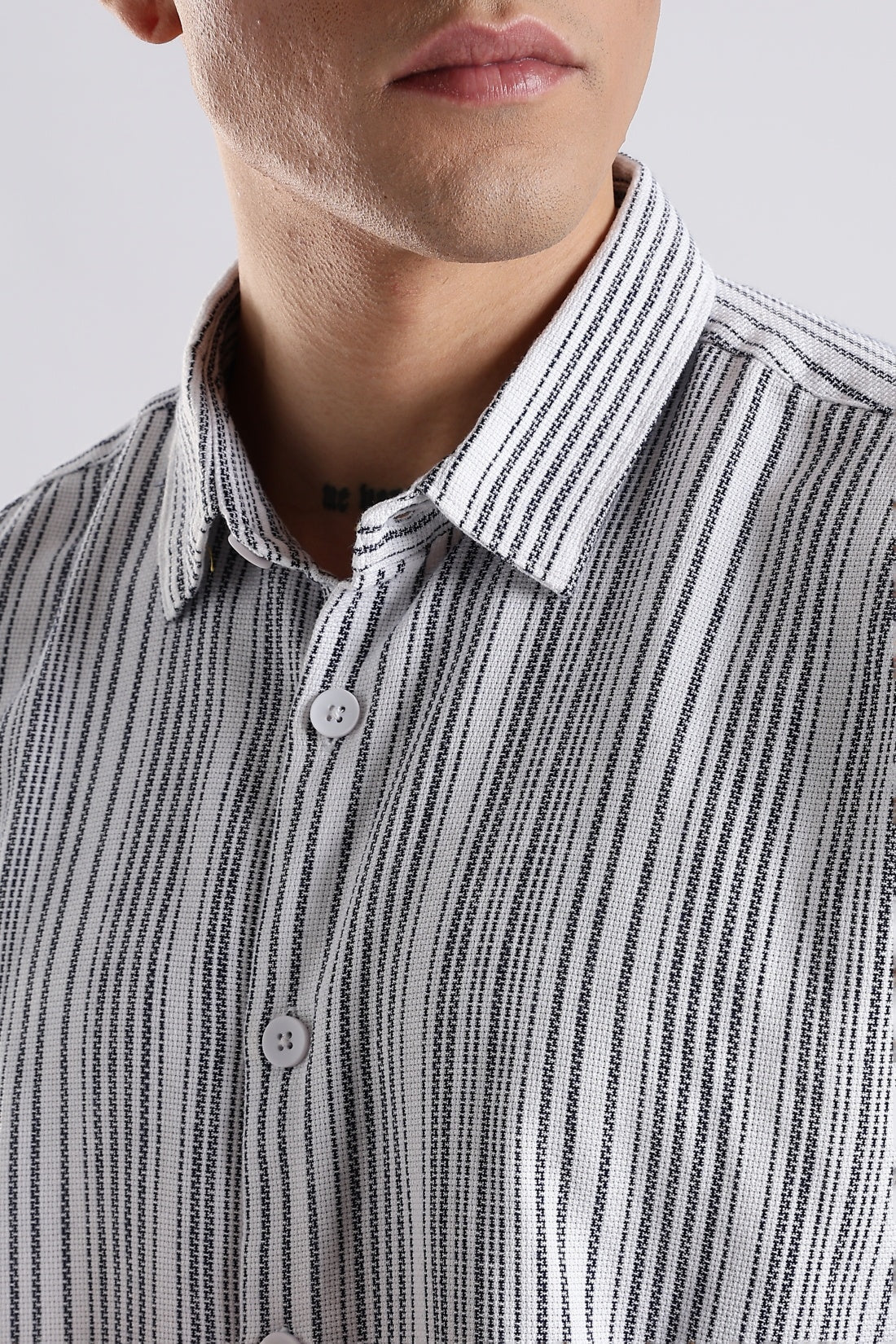 Vertical Striped Self Design Cotton Oversized Shirt