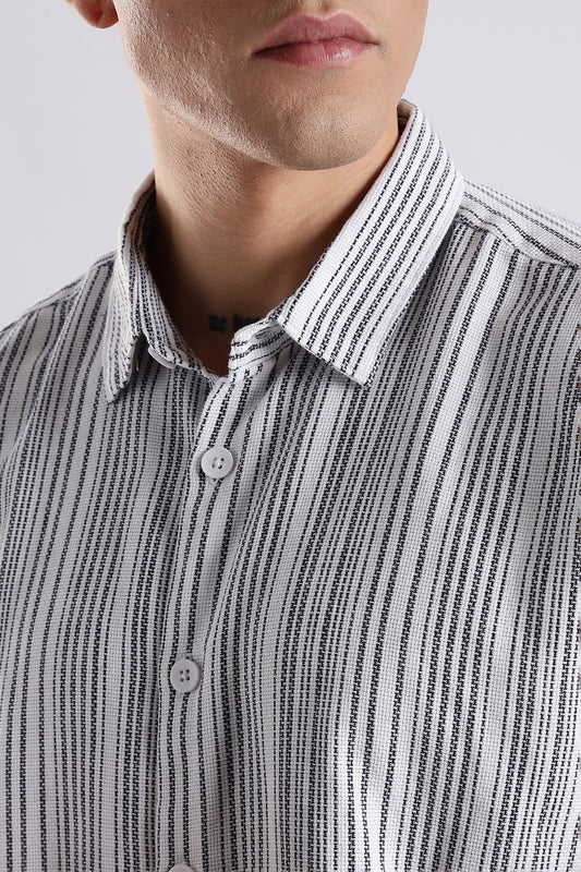 Vertical Striped Self Design Cotton Oversized Shirt