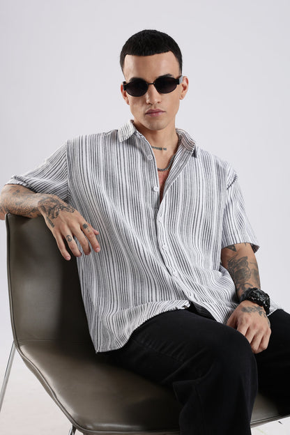 Vertical Striped Self Design Cotton Oversized Shirt