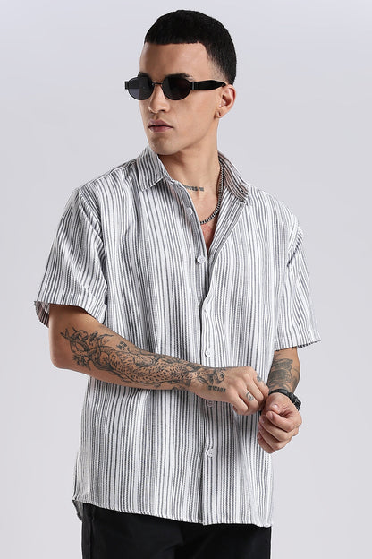 Vertical Striped Self Design Cotton Oversized Shirt