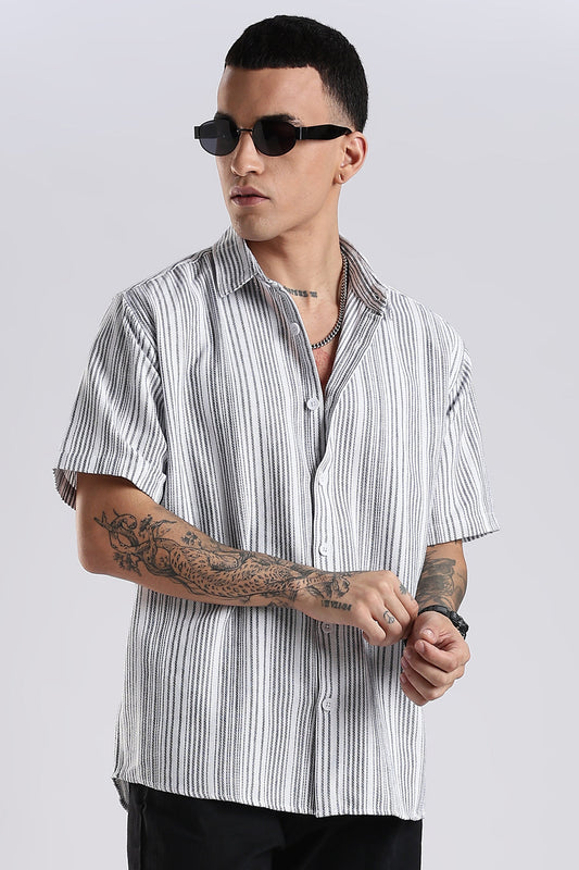Vertical Striped Self Design Cotton Oversized Shirt