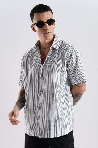 Vertical Striped Self Design Cotton Oversized Shirt