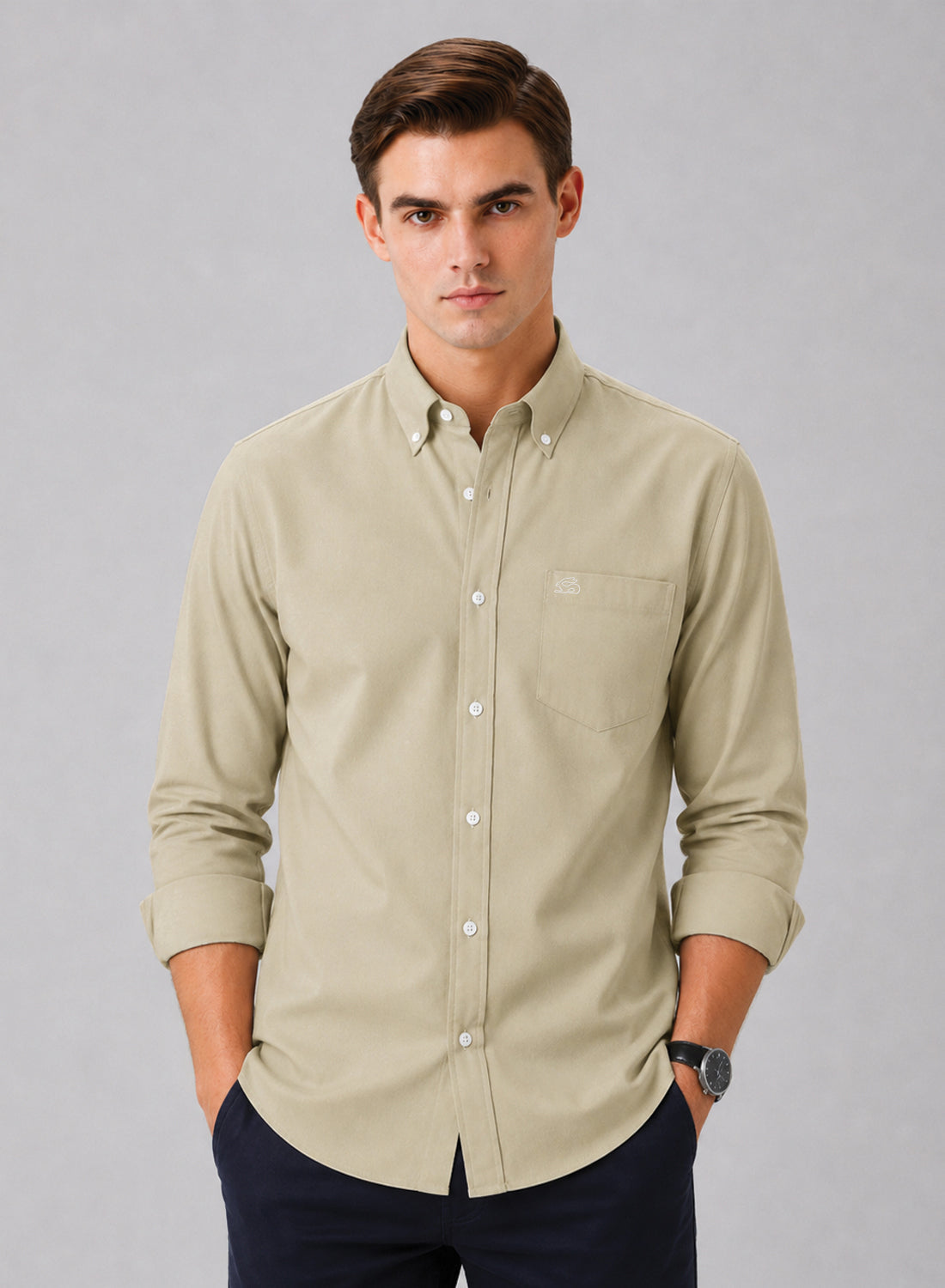 ADRO Premium Oxford Cotton Casual Shirt – Oatmeal Oatmeal