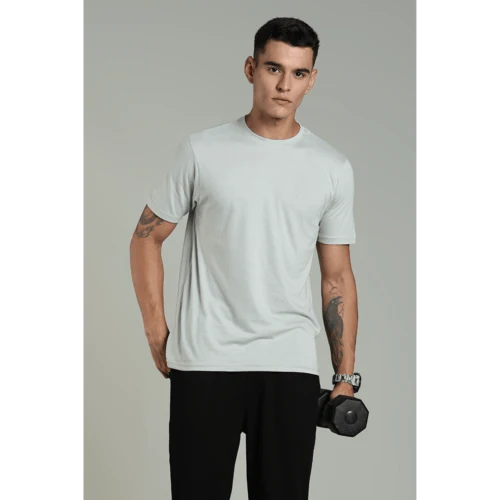 Outlaws Men’s T Shirt – Cotton Solid Regular Fit Light Grey