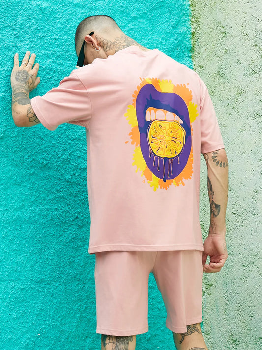 Oversized Pink Orange Mouth Co-Ord Set