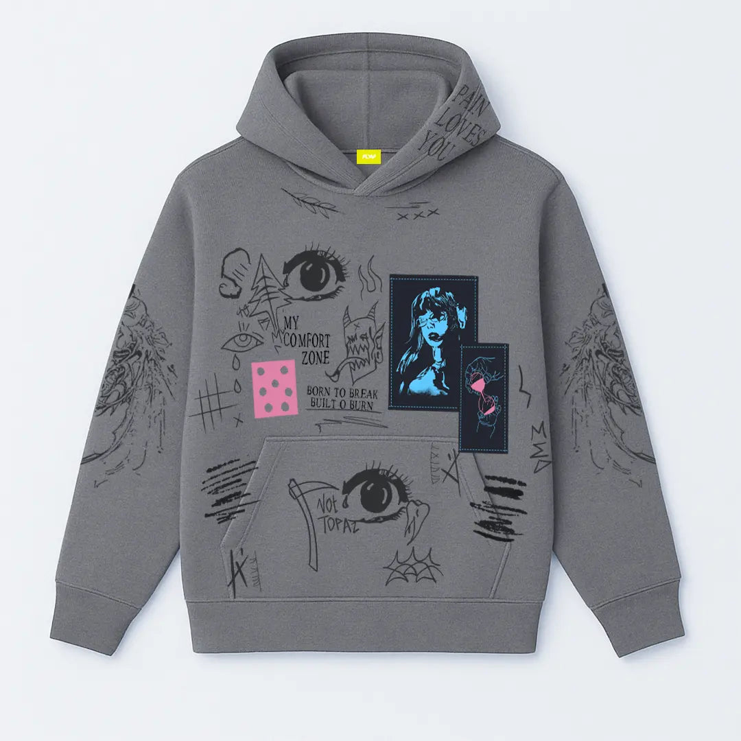 Cryptic Canvas Regular Fit Printed Grey Hoodie FLYAF