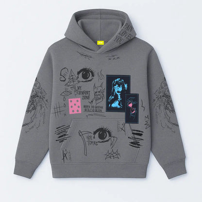 Cryptic Canvas Regular Fit Printed Grey Hoodie FLYAF