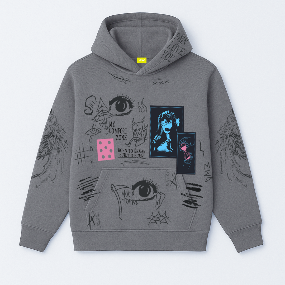 Cryptic Canvas Regular Fit Printed Grey Hoodie