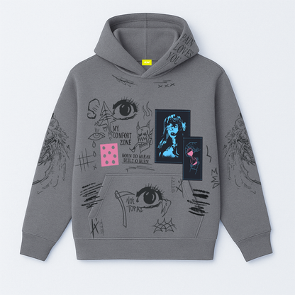 Cryptic Canvas Regular Fit Printed Grey Hoodie
