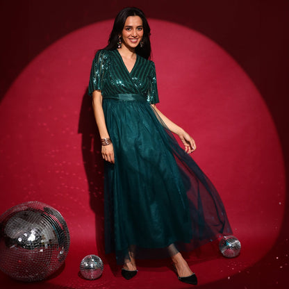 Sequin Block Maxi Dress
