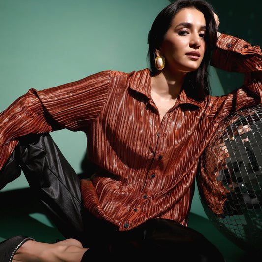Metallic Pleated Shirt