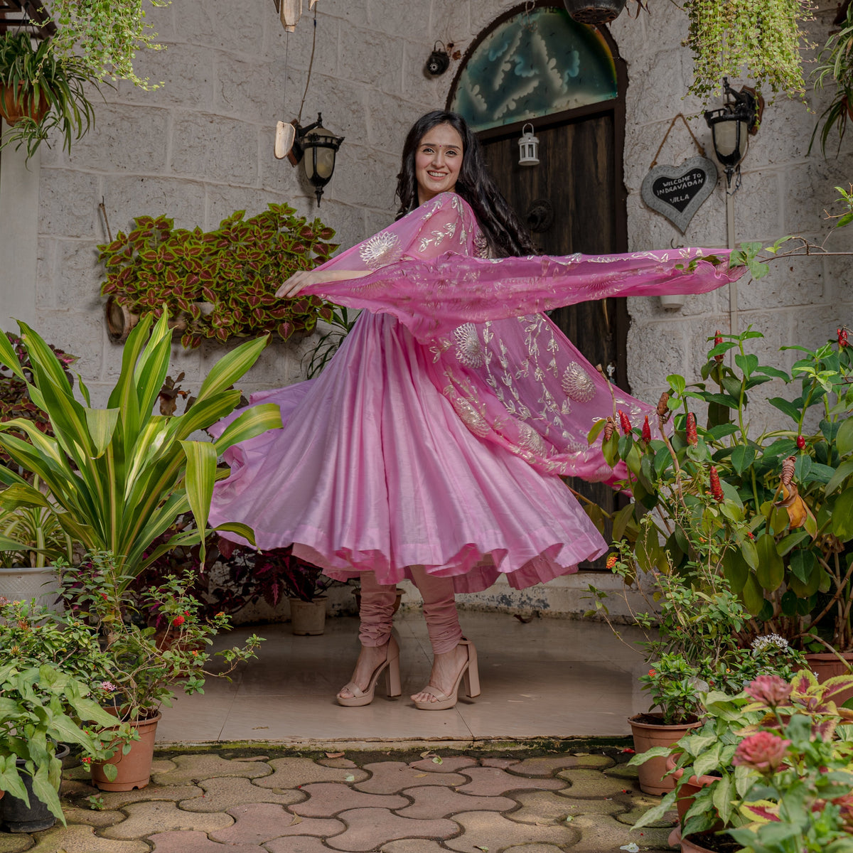 Pink Chanderi Suit Set
