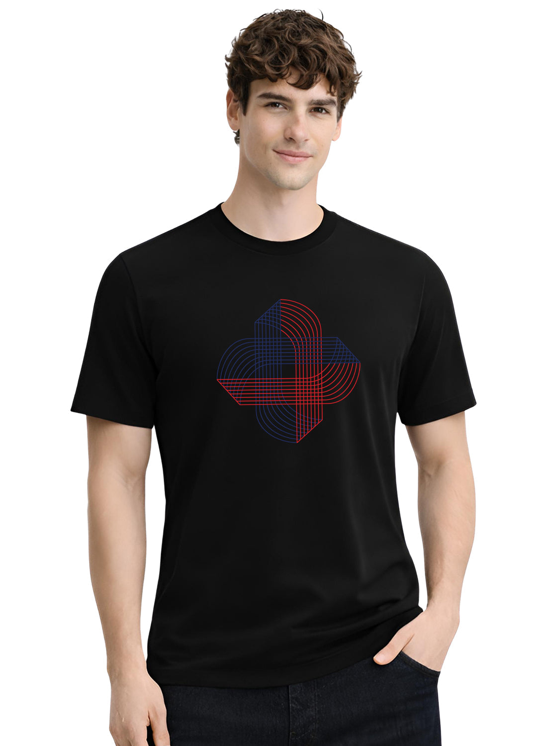 ADRO Printed T-Shirt for Men | Cross Matrix Cotton Printed Tshirt | Regular Fit Casual T-Shirts | Summer Tshirts Black