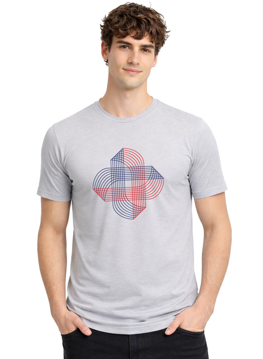 ADRO Printed T-Shirt for Men | Cross Matrix Cotton Printed Tshirt | Regular Fit Casual T-Shirts | Summer Tshirts Grey