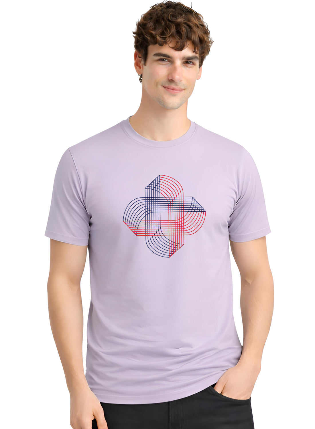 ADRO Printed T-Shirt for Men | Cross Matrix Cotton Printed Tshirt | Regular Fit Casual T-Shirts | Summer Tshirts Lilac Grey