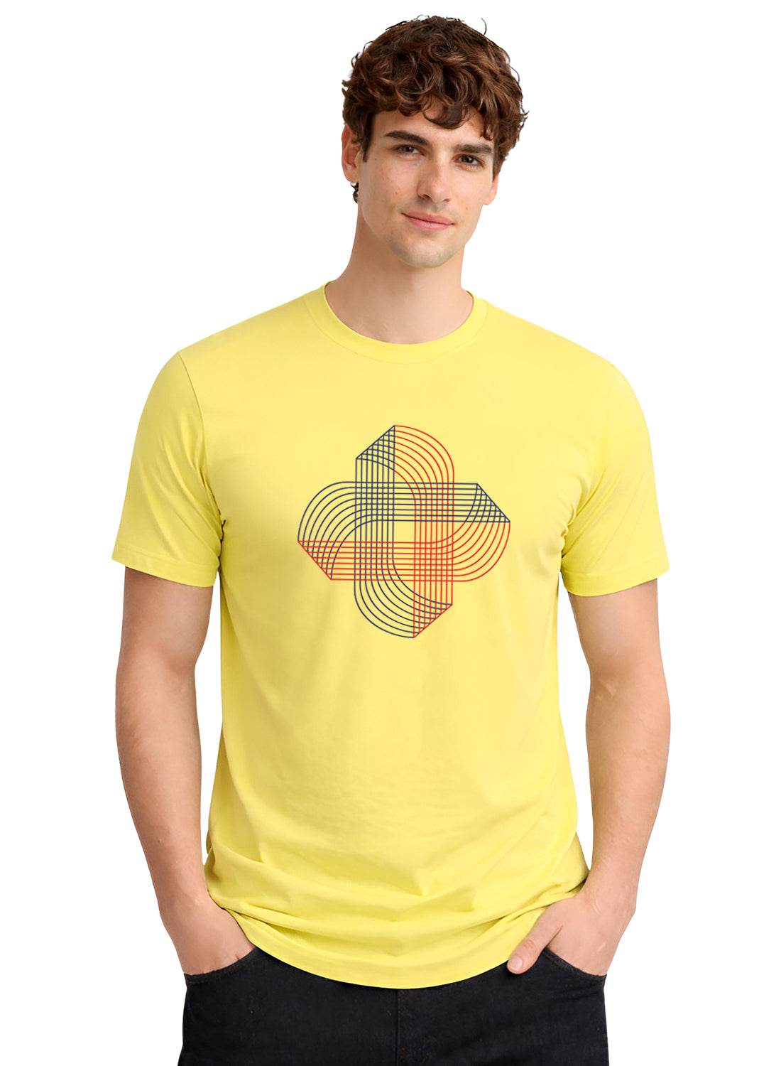 ADRO Printed T-Shirt for Men | Cross Matrix Cotton Printed Tshirt | Regular Fit Casual T-Shirts | Summer Tshirts Light Yellow