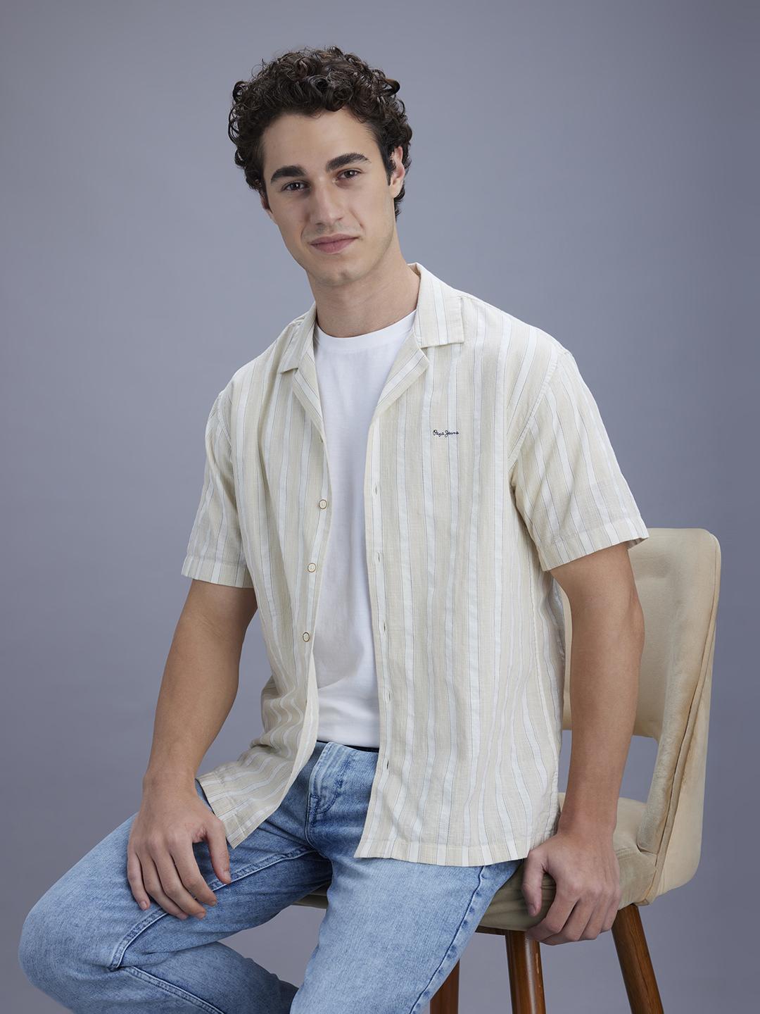 Pepe Jeans Mens Striped Short Sleeve Relaxed Fit Shirt