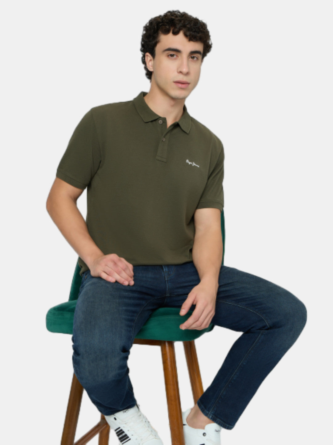 Pepe Jeans Green Solid Short Sleeves Mens Polo T-Shirt