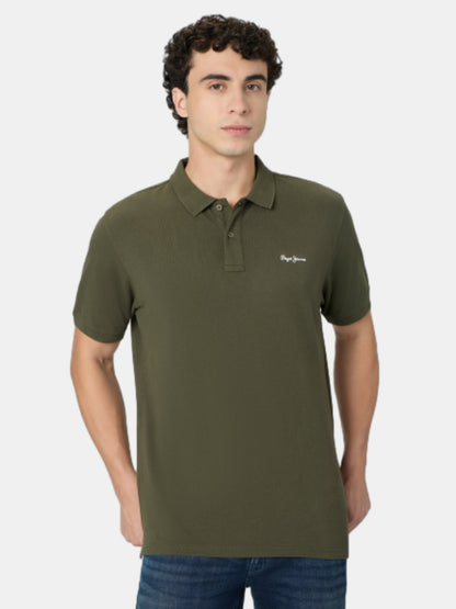 Pepe Jeans Green Solid Short Sleeves Mens Polo T-Shirt