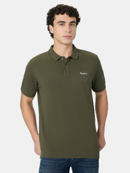 Pepe Jeans Green Solid Short Sleeves Mens Polo T-Shirt