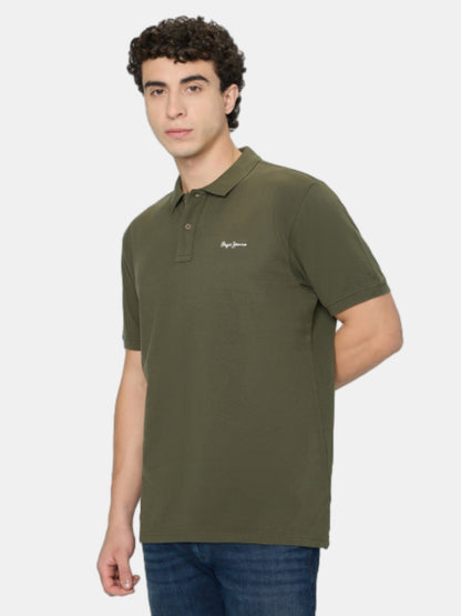 Pepe Jeans Green Solid Short Sleeves Mens Polo T-Shirt