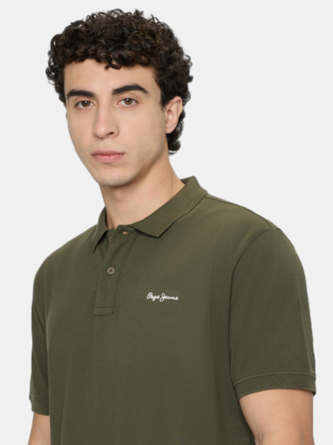 Pepe Jeans Green Solid Short Sleeves Mens Polo T-Shirt