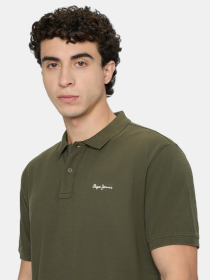 Pepe Jeans Green Solid Short Sleeves Mens Polo T-Shirt