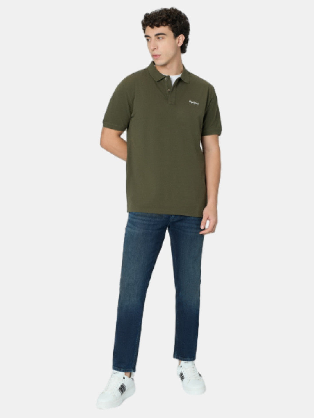 Pepe Jeans Green Solid Short Sleeves Mens Polo T-Shirt