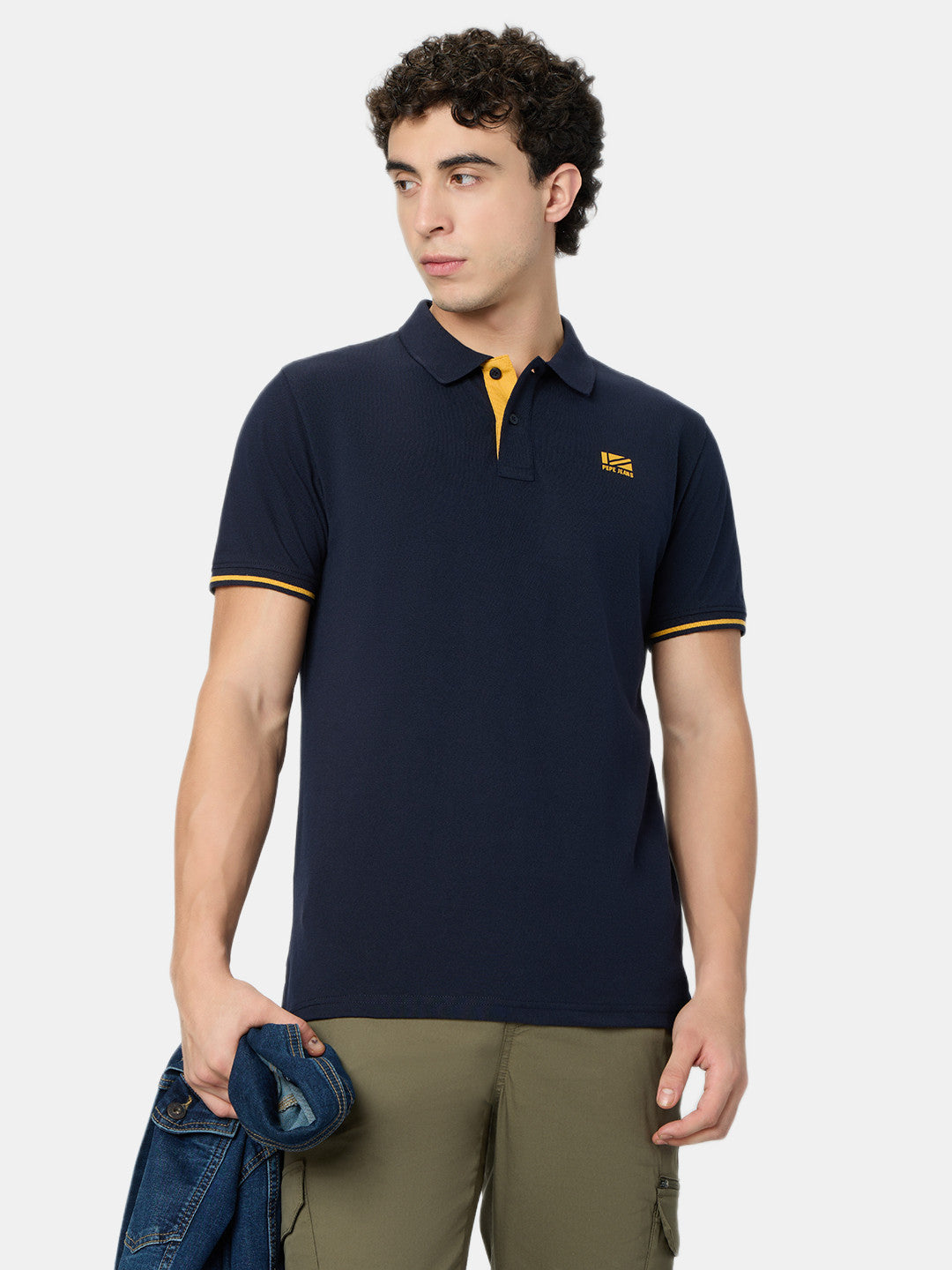 Pepe Jeans Blue Solid Short Sleeves Mens Polo T-Shirt