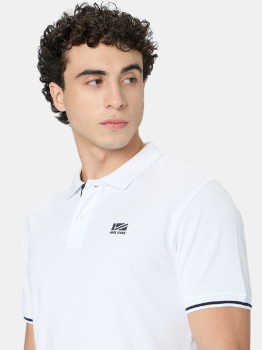 Pepe Jeans White Solid Short Sleeves Mens Polo T-Shirt