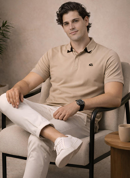 Adro Beige Polo Tshirt for Men