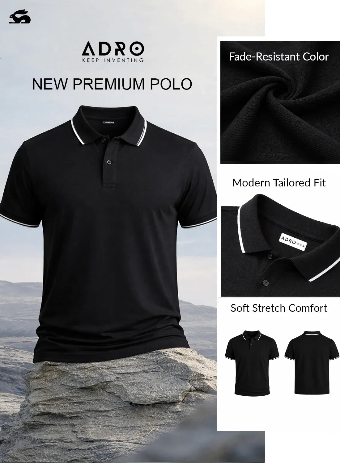 ADRO Mens Polo TShirt | Airtex Cotton Matty Fabric | Regular Fit | Breathable, Durable & Premium Casual Solid Polo T-Shirt for Men