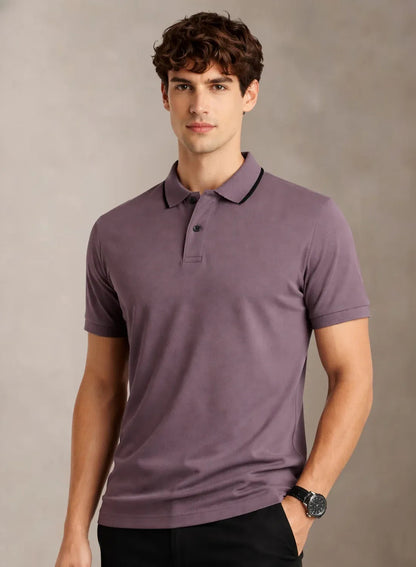 ADRO Mens Polo TShirt | Airtex Cotton Matty Fabric | Regular Fit | Breathable, Durable & Premium Casual Solid Polo T-Shirt for Men Black Plum