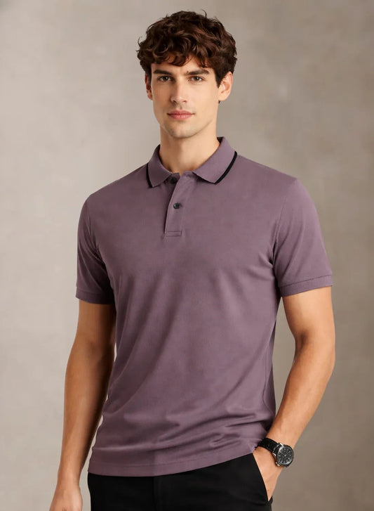 ADRO Mens Polo TShirt | Airtex Cotton Matty Fabric | Regular Fit | Breathable, Durable & Premium Casual Solid Polo T-Shirt for Men Black Plum