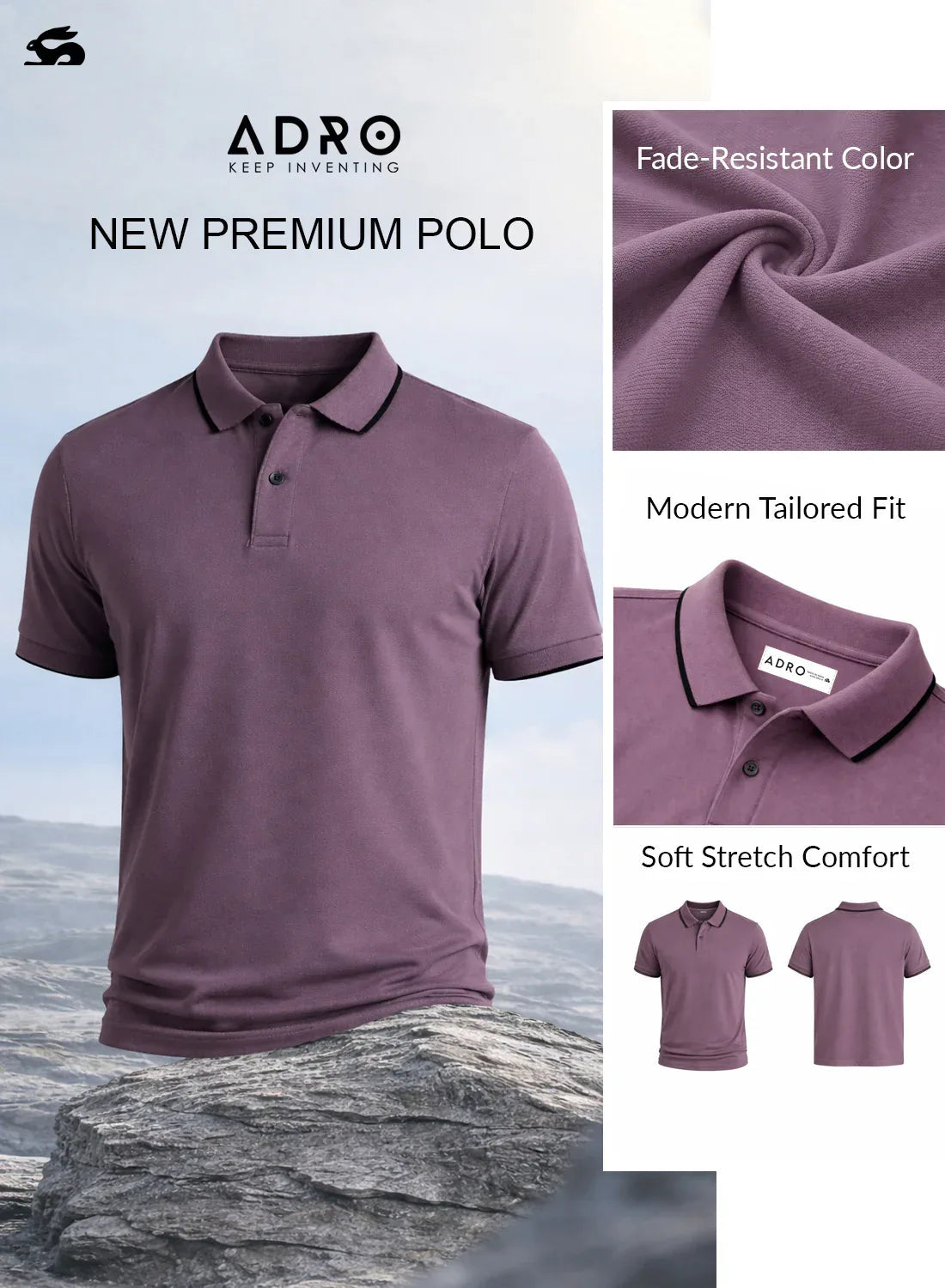 ADRO Mens Polo TShirt | Airtex Cotton Matty Fabric | Regular Fit | Breathable, Durable & Premium Casual Solid Polo T-Shirt for Men