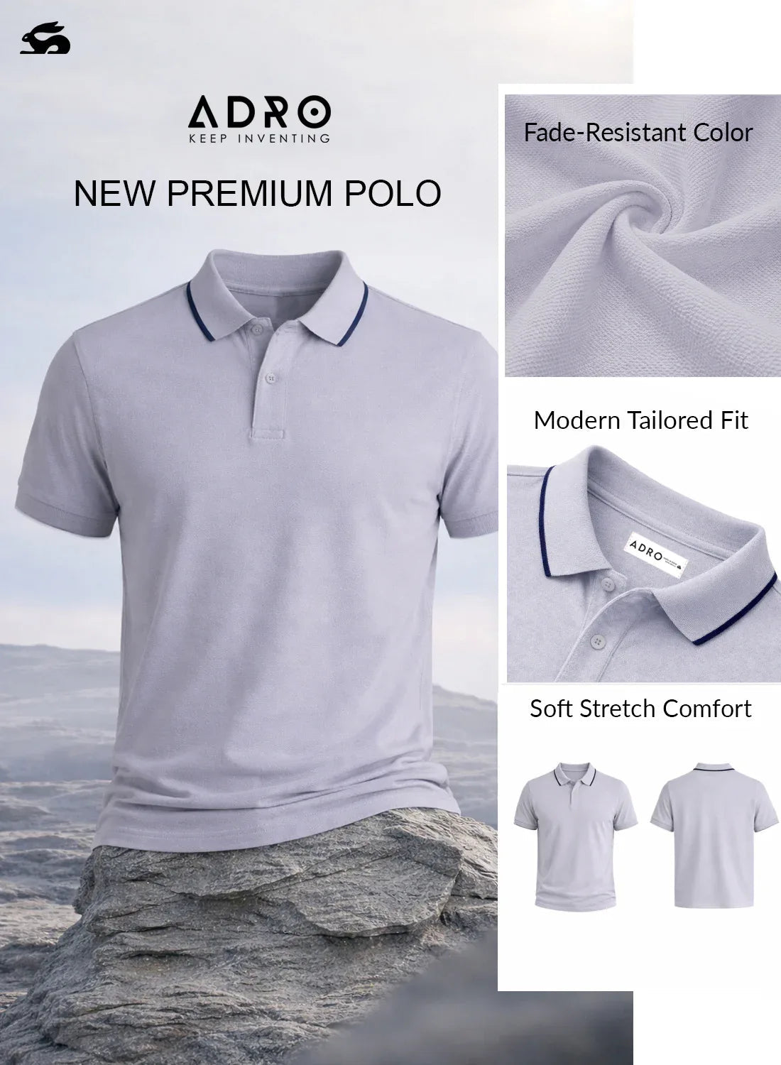 ADRO Mens Polo TShirt | Airtex Cotton Matty Fabric | Regular Fit | Breathable, Durable & Premium Casual Solid Polo T-Shirt for Men
