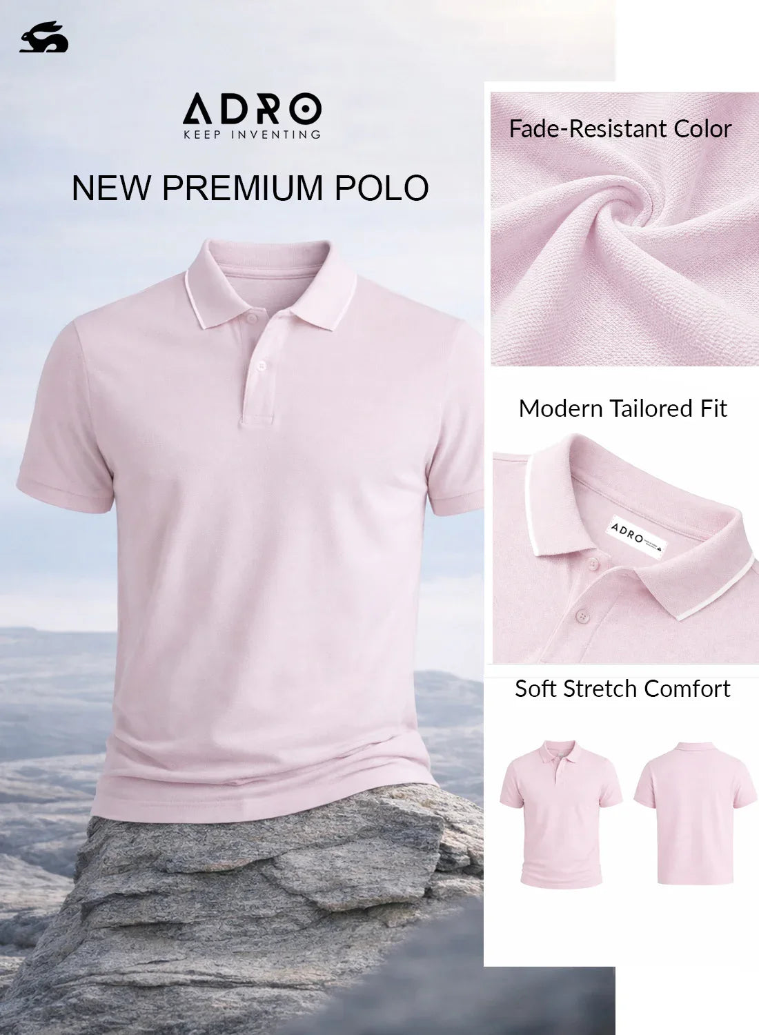 ADRO Mens Polo TShirt | Airtex Cotton Matty Fabric | Regular Fit | Breathable, Durable & Premium Casual Solid Polo T-Shirt for Men