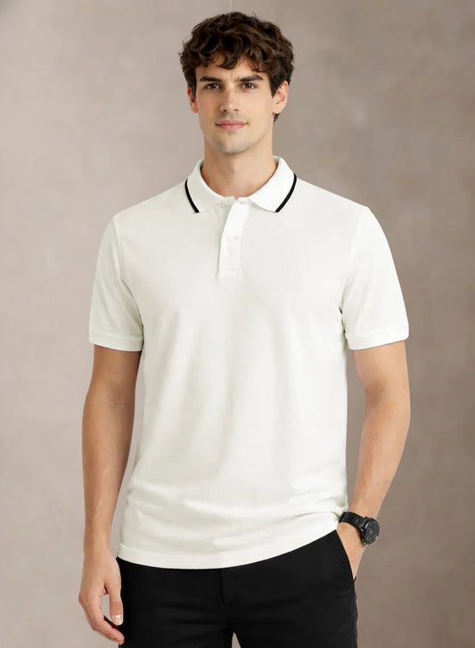 ADRO Mens Polo TShirt | Airtex Cotton Matty Fabric | Regular Fit | Breathable, Durable & Premium Casual Solid Polo T-Shirt for Men Bright White