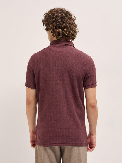 Maroon Geometric Textured Design Regular Fit Polo