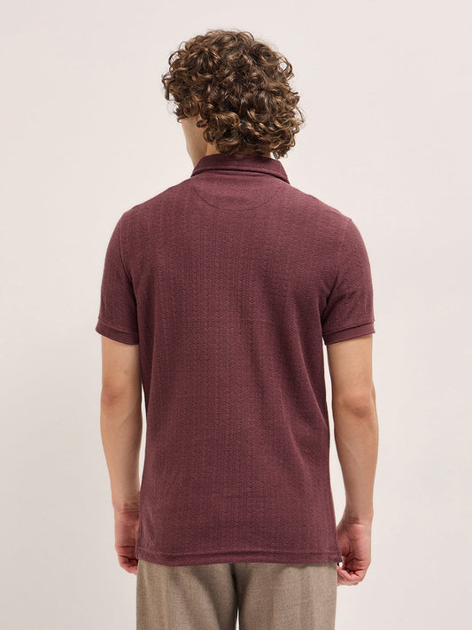Maroon Geometric Textured Design Regular Fit Polo