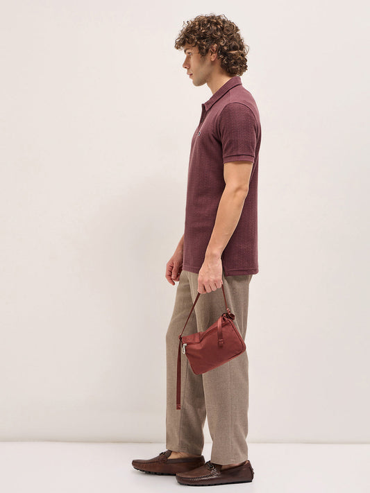 Maroon Geometric Textured Design Regular Fit Polo