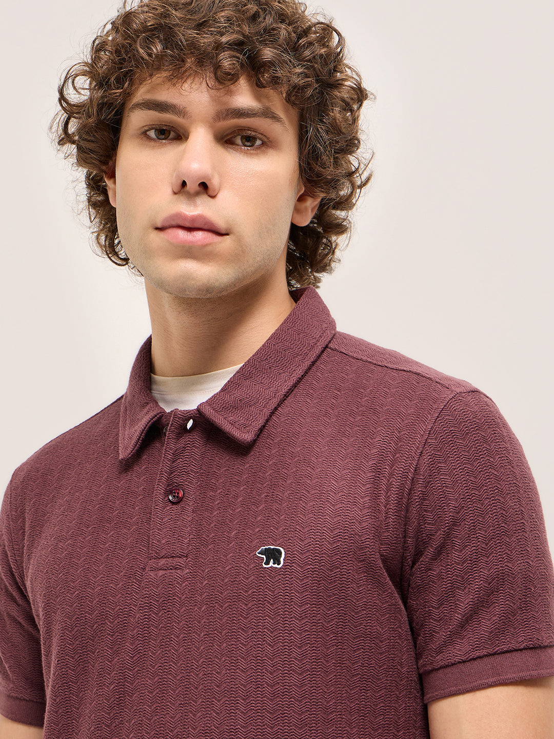 Maroon Geometric Textured Design Regular Fit Polo