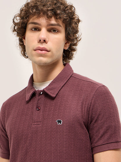 Maroon Geometric Textured Design Regular Fit Polo