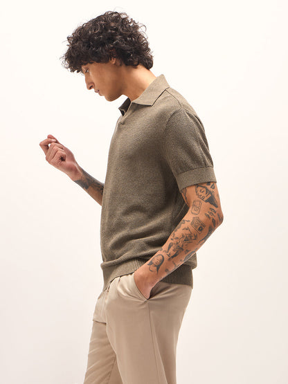 Brown Texture Design Regular Fit Polo