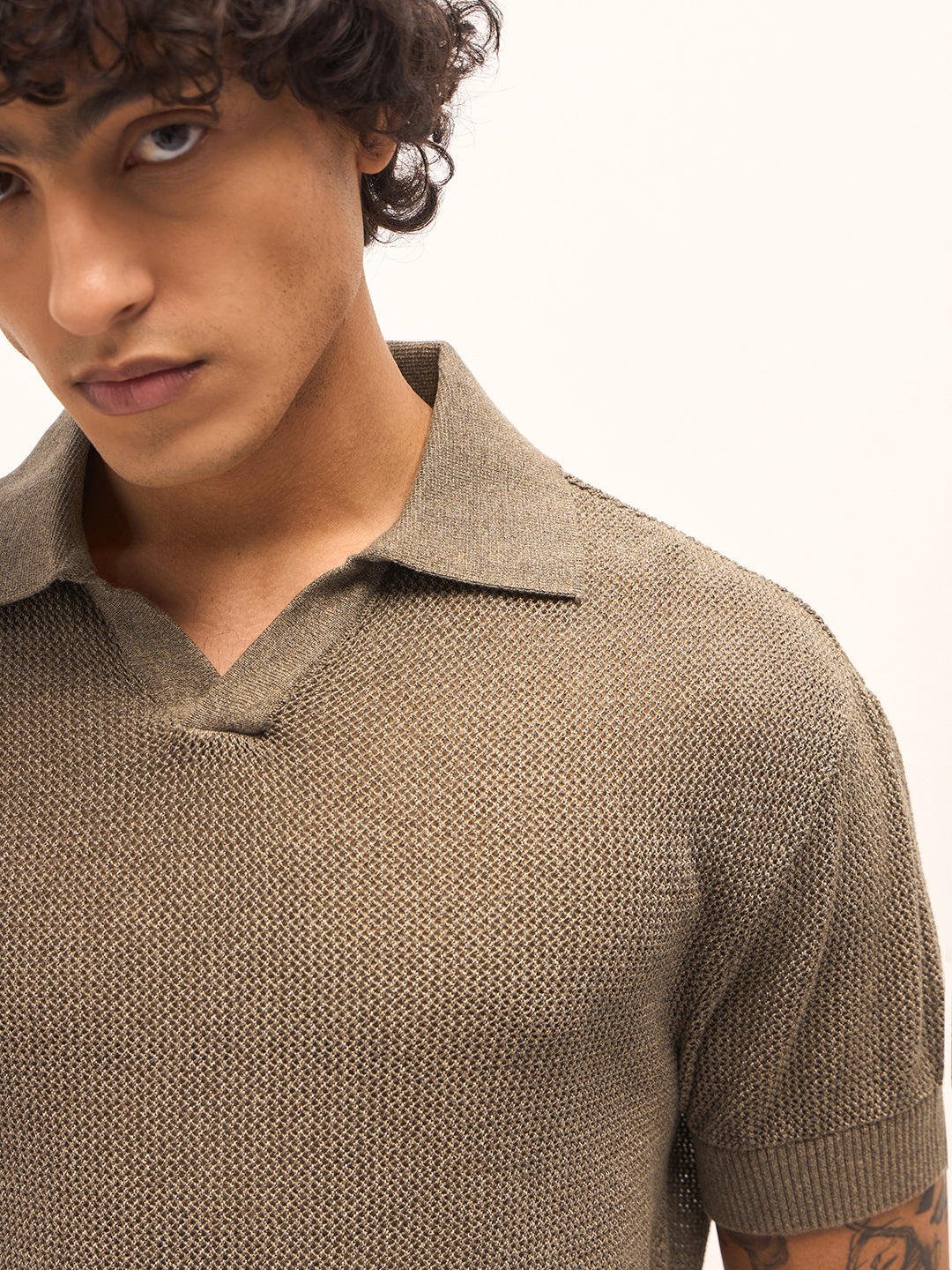 Brown Texture Design Regular Fit Polo