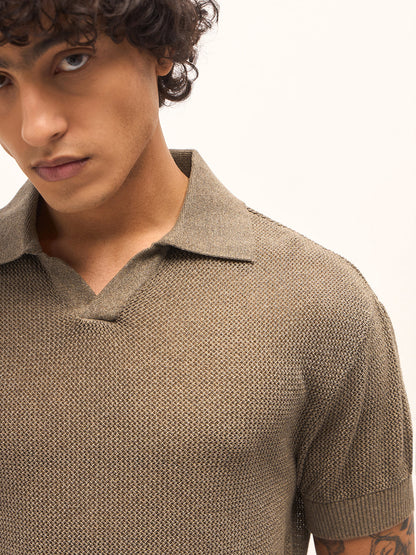Brown Texture Design Regular Fit Polo