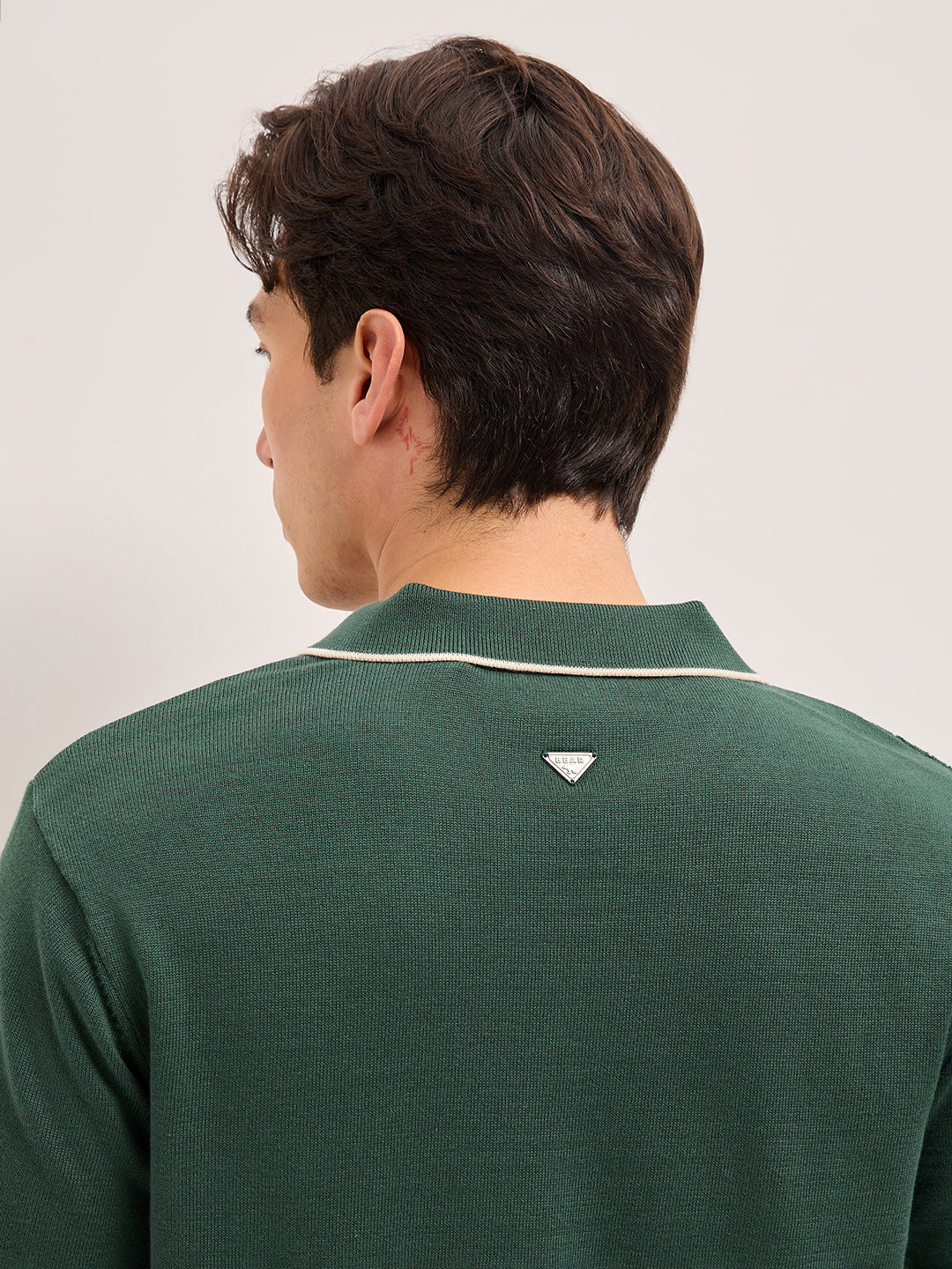 Green Regular Fit Textured Flat Knit Polo