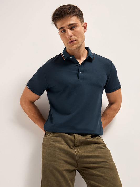 Navy Soft Texture with Seamless Edges Slim Fit Performance Polo