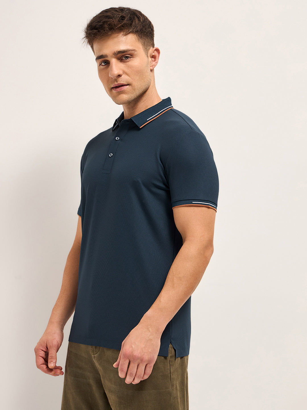 Navy Soft Texture with Seamless Edges Slim Fit Performance Polo